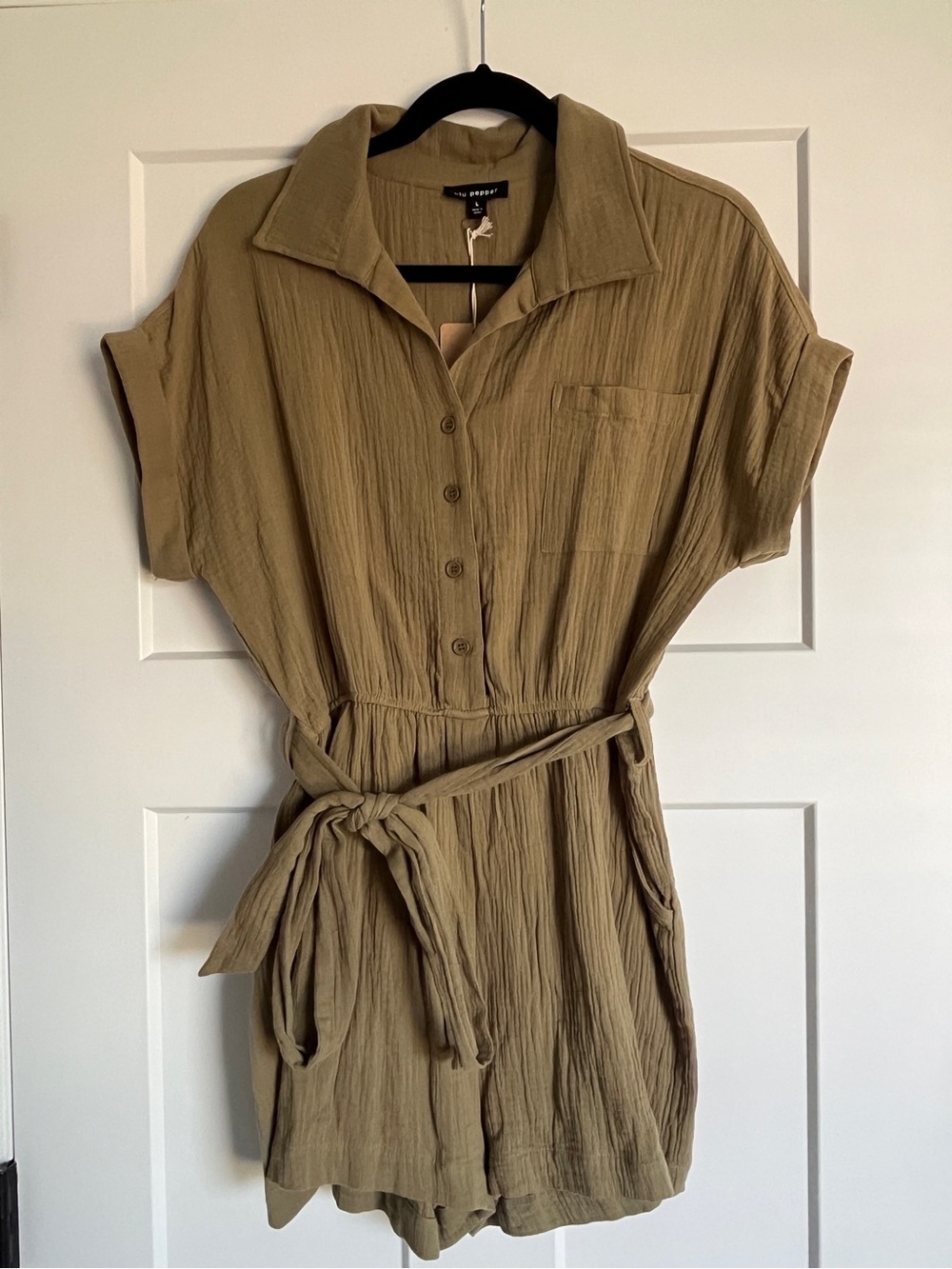 Collared Button Romper with Tie Waist